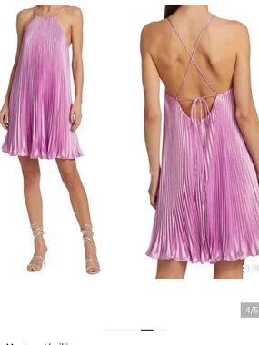 Monique Lhuillier Light Pink Pleated Halter Dress
